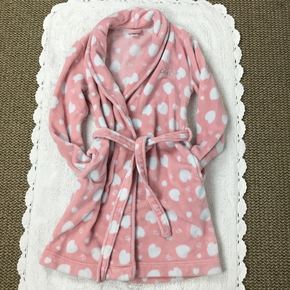 Calvin Klein Allover Heart CK Print Petal Pink Plush Robe XS/S